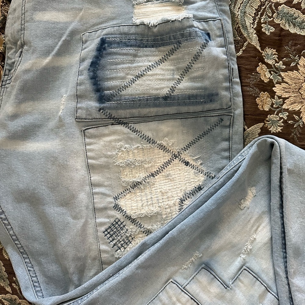 M. Society Men's Jeans Skinny Distressed 5 Pocket Faded Ripped Denim